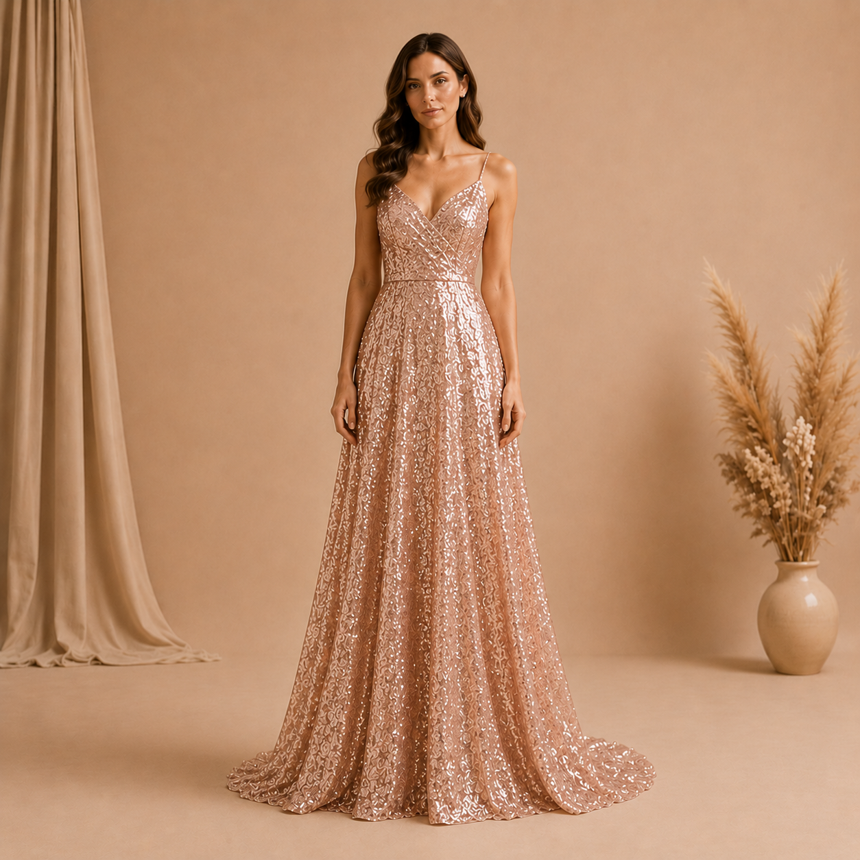 Rose Gold Sequin Evening Gown
