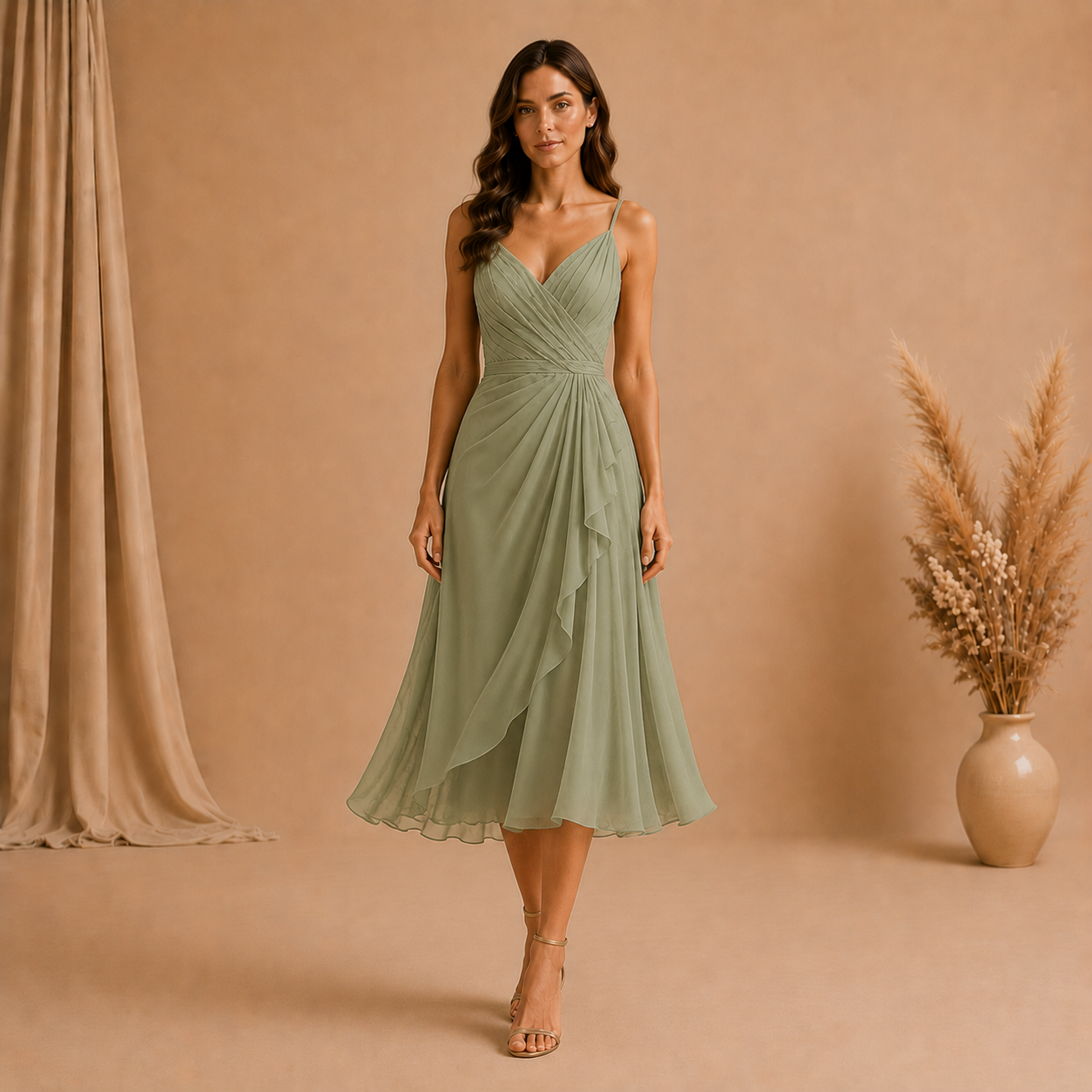 Sage Chiffon Midi Dress