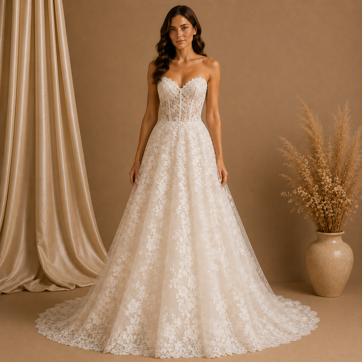 A-Line Lace Wedding Dress — Ivory